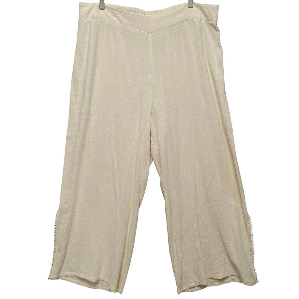 SOFT SURROUNDINGS Wide Leg Linen Blend Pants Sz XLP Cream Boho Summer Beachy